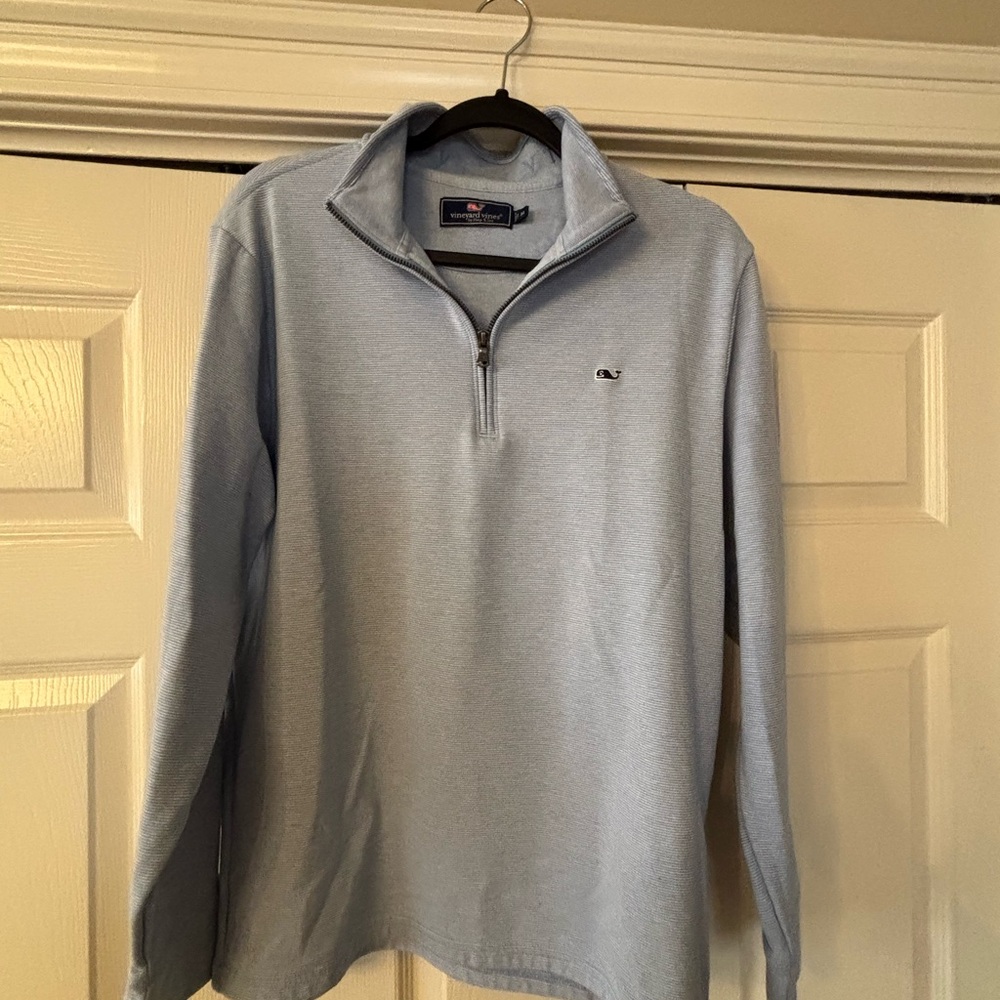 Vineyard Vines Light Blue and white stripe Men's saltwater quarter zip